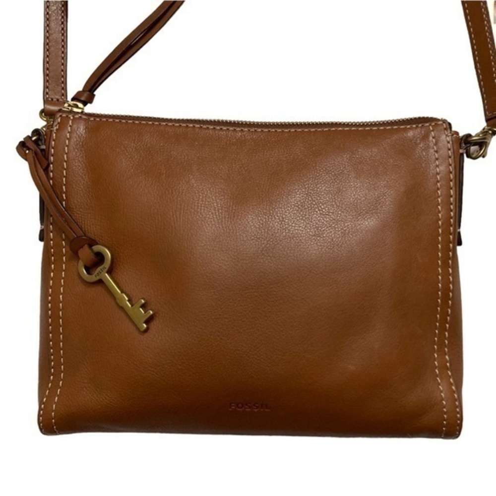 Fossil brown leather messenger bag